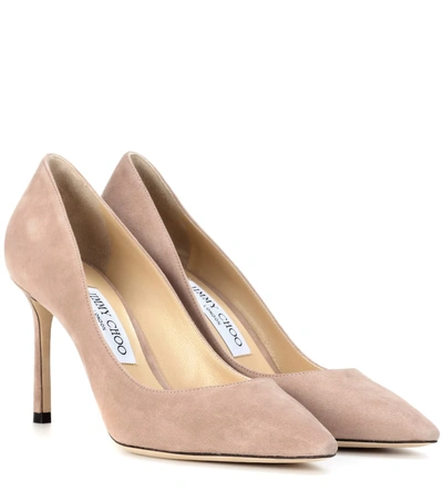 Jimmy Choo Romy 85 Spitze Pumps Aus Nudefarbenem Wildleder