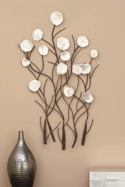 Willow Row Metal Capiz Wall Decor In White