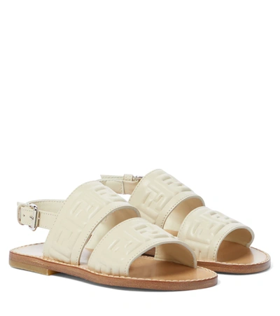 Fendi Kids' Ff Embossed Leather Sandals In Beige