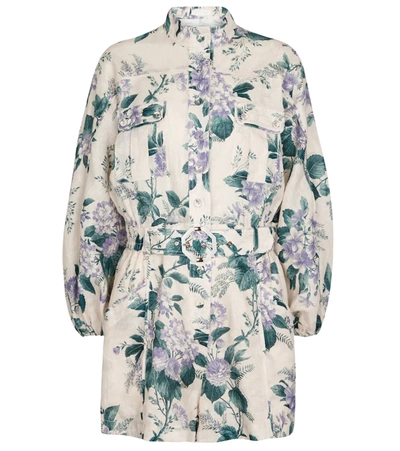 Zimmermann Cassia Belted Floral-print Linen Playsuit In Multicolour