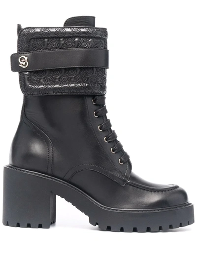 Ferragamo S-embroidered Block-heel Boots In Black