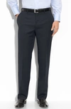 Canali Flat Front Wool Trousers In Navy