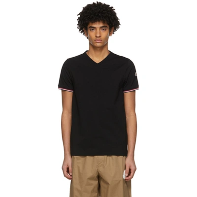 Moncler Black V-neck T-shirt In 999 Black