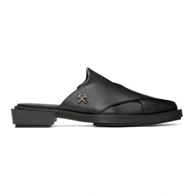 Gmbh Logo Plaque Faux-leather Slippers In Black