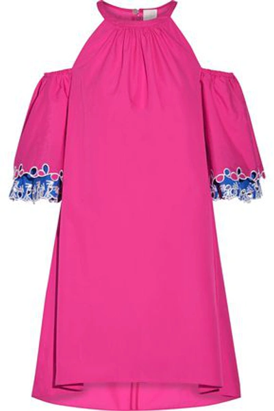 Peter Pilotto Woman Cold-shoulder Eyelet Cotton-poplin Mini Dress Pink