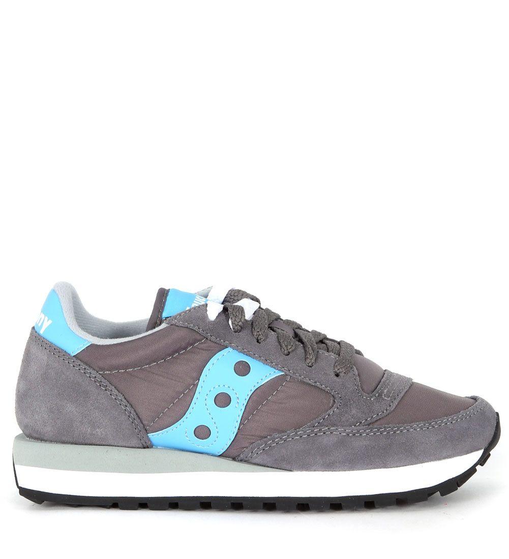 Saucony Jazz Sneaker In Dark Grey Suede And Turquoise Nylon And Suede ...