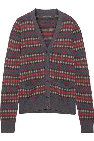 Marc Jacobs Checked Button-front Wool Cardigan In Grey Multi