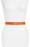 Tory Burch Reversible Logo Leather Belt In Orange