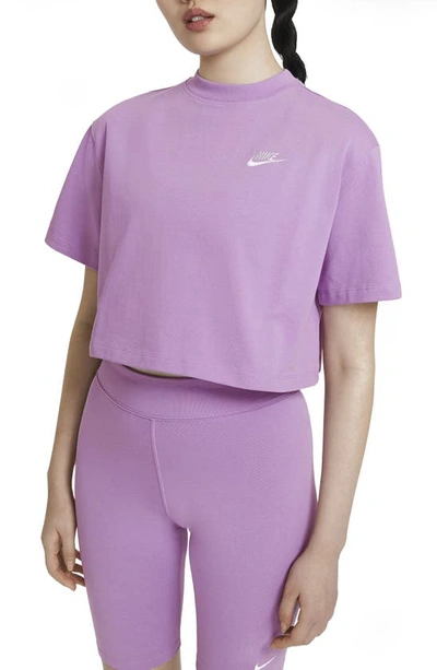 Nike Sportswear Short Sleeve Jersey Crop Top In Violet Shock/ White