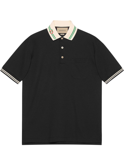 Gucci Cotton Piquet Polo With Interlocking G In Black