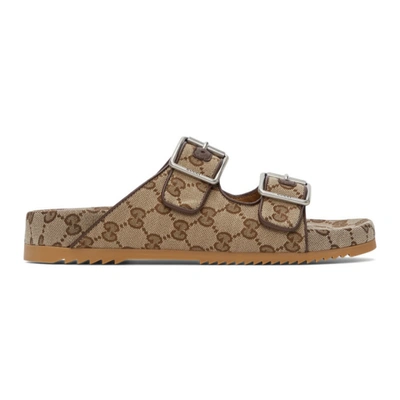Gucci Womens Beige Comb Sideline Gg-print Canvas Sandals 10