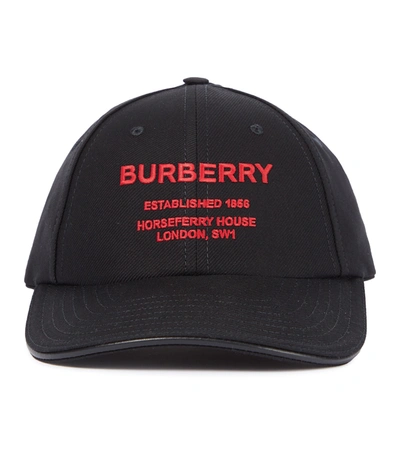 Burberry Horseferry Motif Cotton Twill Baseball Cap In Black