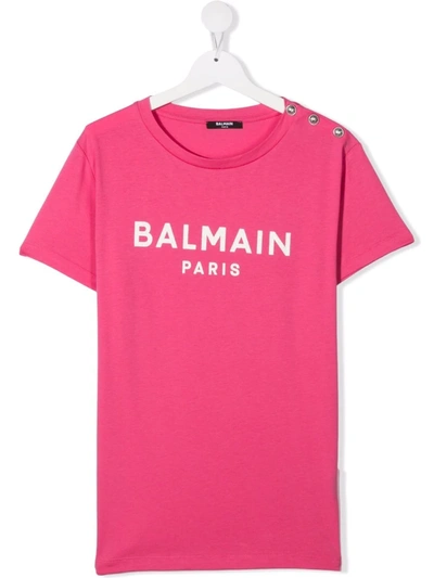 Balmain Teen Logo-print Cotton T-shirt In Pink