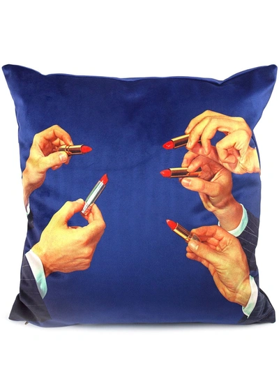 Seletti Lipsticks Padded Square Cushion In Navy