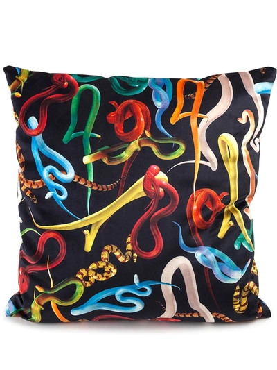 Seletti Snakes Print Square-shape Cushion In Multicolor