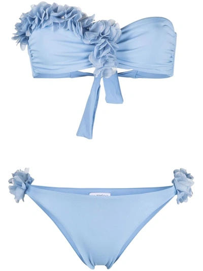 La Reveche Rasha Floral-appliqué Bikini Set In Blue