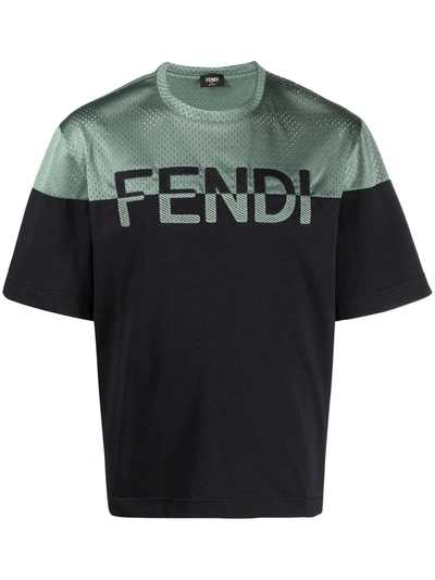 Fendi Logo-jacquard Cotton-blend Performance T-shirt In Black