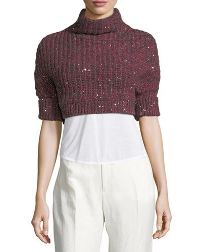 Brunello Cucinelli Cashmere-silk Paillette Cropped Sweater