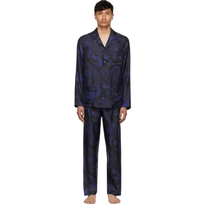 Ermenegildo Zegna Indigo Silk Classic Pyjama Set In 318 Indigo