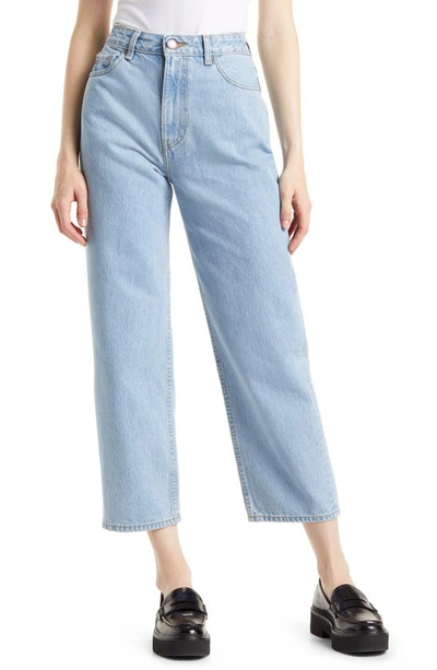 Ganni Blue Denim Classic High-waisted Cropped Jeans In Light Blue Stone