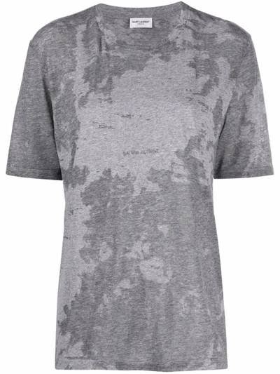 Saint Laurent Tie-dye Logo T-shirt In Grey
