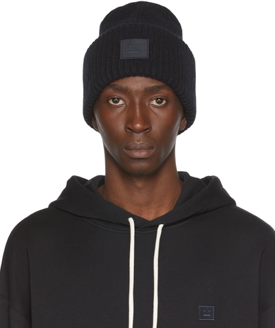 Acne Studios Pansy Face Patch Wool Beanie Hat In Black