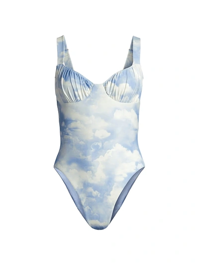 Weworewhat Ruched Cut-out One-piece Swimsuit In Blue-lt