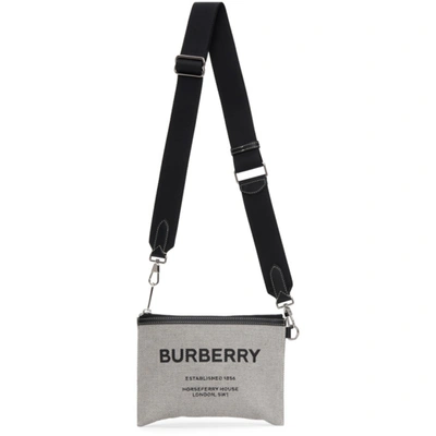 Burberry Grey Canvas Callum Crossbody Bag In Black