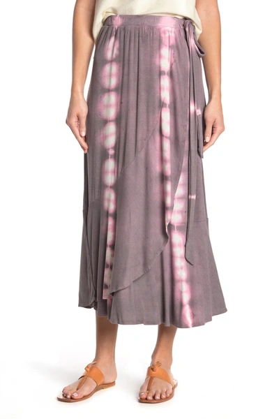 Go Couture Faux Wrap Midi Skirt In White Tie Dye
