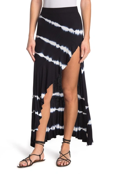 Go Couture Ruffled Side High/low Maxi Skirt In Navy Tie Dye