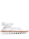 Studio Amelia Tubular Leather Ankle-tie Flat Sandals, Black In White