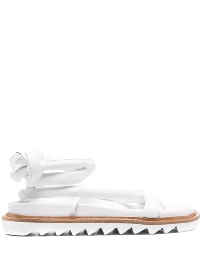 Studio Amelia Tubular Leather Ankle-tie Flat Sandals, Black In White