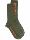 Alexander Mcqueen Men's Striped Skull Crew Socks In Loden/ Orange