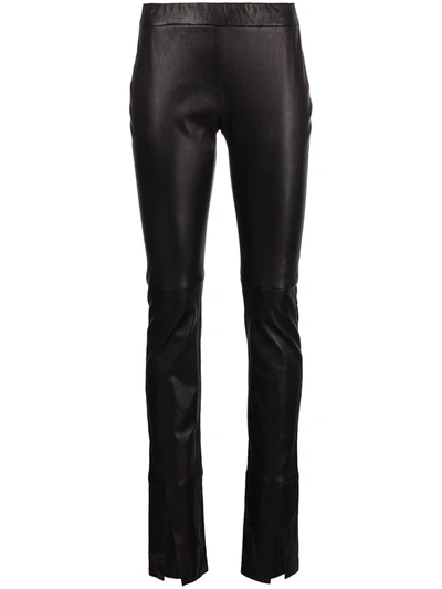Rosetta Getty Skinny Split-cuff Lambskin Trousers In Black