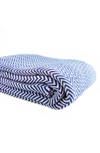 Melange Cotton Herringbone Blanket In Navy