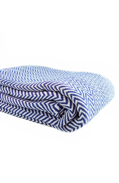 Melange Cotton Herringbone Blanket In Navy