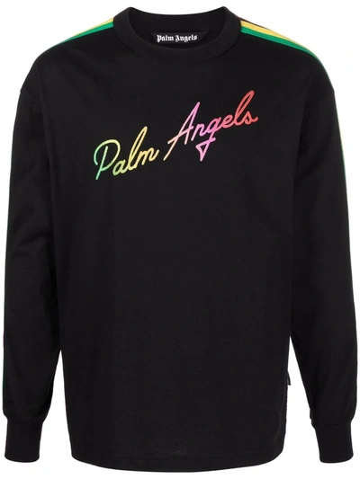Palm Angels Men's Miami Logo Multicolor Long-sleeve Top In Black