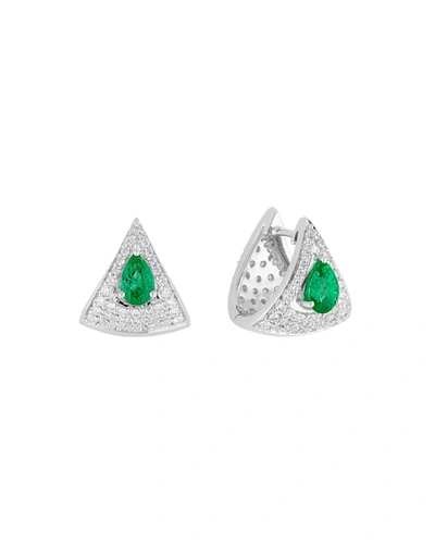 Hueb 18k White Gold Mirage Emerald & Diamond Huggie Hoop Earrings In White/green