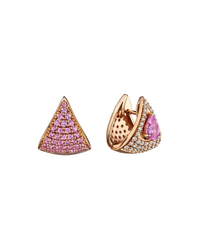 Hueb 18k Rose Gold Mirage Pink Sapphire & Diamond Mismatch Huggie Hoop Earrings In Pink Gold
