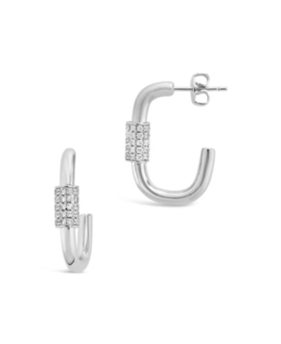 Sterling Forever Women's Oval Carabiner Silver Plated Hoop Earrings In Silver-tone