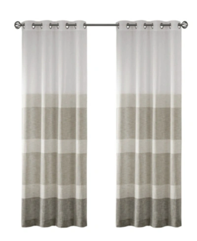 Madison Park Hayden Striped Linen-like Sheer Window Panel, 50" X 95" In Tan/beige