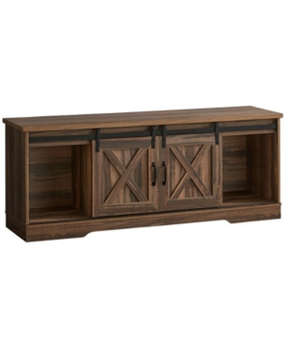Monarch Specialties Tv Stand With 2 Barn-style Sliding Doors In Brown