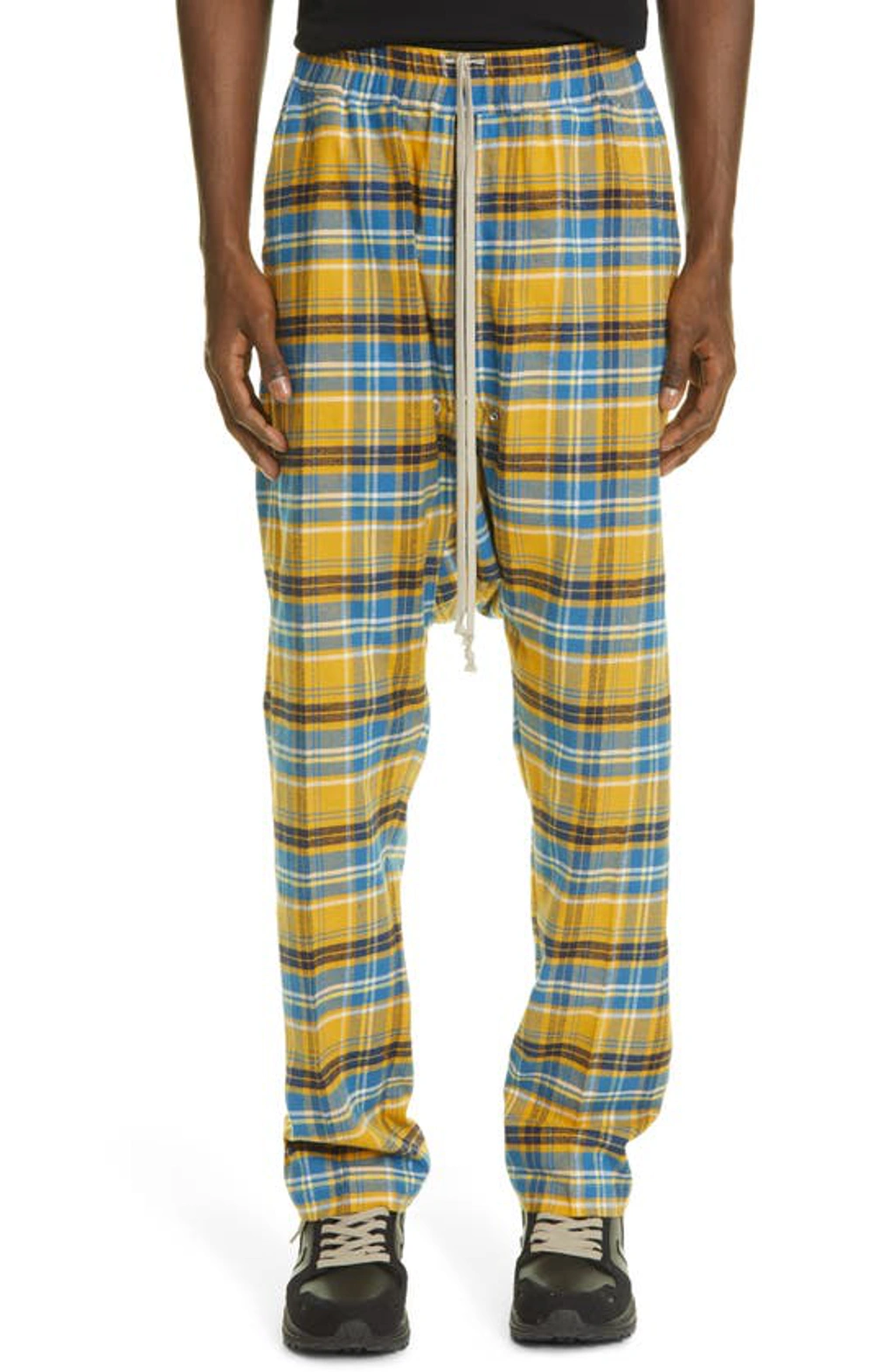 Rick Owens Drawstring Plaid Trousers In Acid Plaid | ModeSens