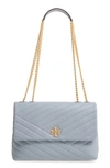 Tory Burch Kira Chevron Leather Crossbody Bag In Cloud Blue / Rolled Brass