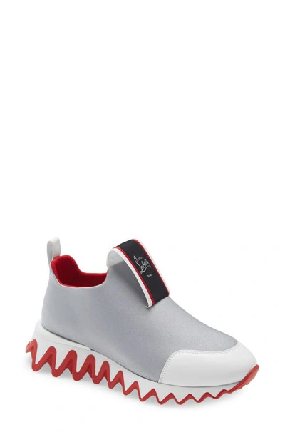 Christian Louboutin Tiketa Neoprene Slip-on Sneaker In Bianco Silver
