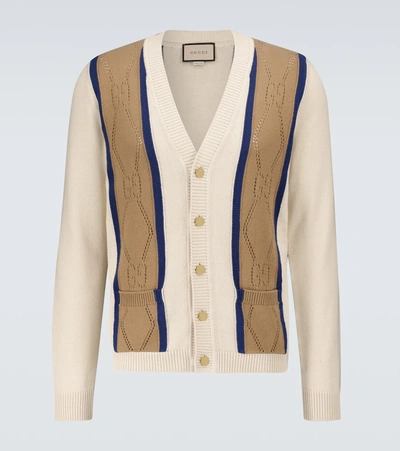 Gucci Gg Perforated V-neck Cardigan In Beige