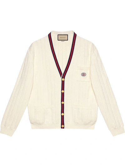 Gucci Gg-embroidered Web-stripe Cotton Cardigan In Multicolor