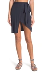 Go Couture Faux Wrap Slit Skirt In Navy