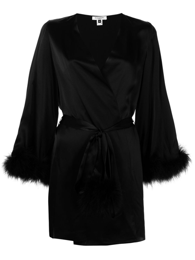 Gilda & Pearl Pillow Talk Feather Trim Robe In  Black
