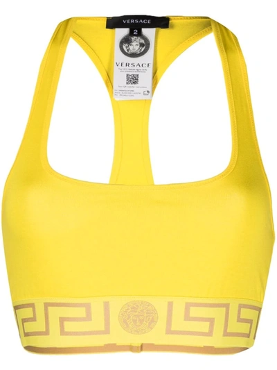 Versace Stretch-cotton Soft-cup Bra In Yellow & Orange